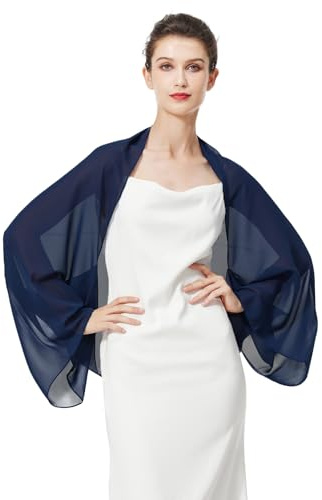 BEAUTELICATE Chiffon Schal Stola Damen Festlich Elegante Schultertuch Bolero Shrug mit Ärmel für Abendkleider Brautkleider Sommer Hochzeit (Marine Blau, Einheitsgröße)