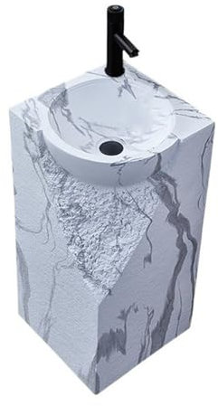 Lavabo da Bagno Lavandino su piedistallo in pietra di quarzo creativo, lavabo da pavimento in un unico pezzo, lavabo a colonna for balcone con cortile esterno, lavabo artistico con rubinetto e scarico