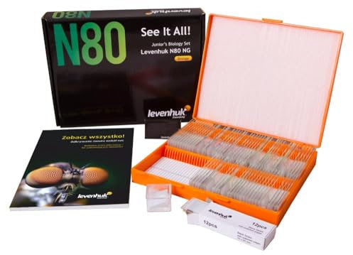 Levenhuk N80 NG „Der Blick Ins All“ Objektträger-Set mit 80 Präparierten Objektträgern, 20 Leeren Objektträgern, 20 Deckgläsern und Einer Farbigen Anleitung (Polnische Ausgabe)