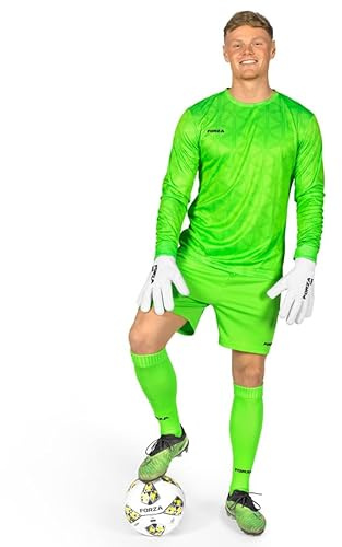 FORZA Långärmad målvaktskit för män [XS-XXL] | Elite Performance fotbollströja, shorts och strumpor - finns i 4 djärva färger, Fluro grön, S