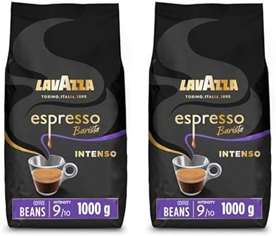 Lavazza, Espresso Barista Intenso, Coffee Beans, 2 x 1 kg | Intensity 9/10, with Notes of Cocoa and Wood, Arabica and Robusta, Medium Roasting