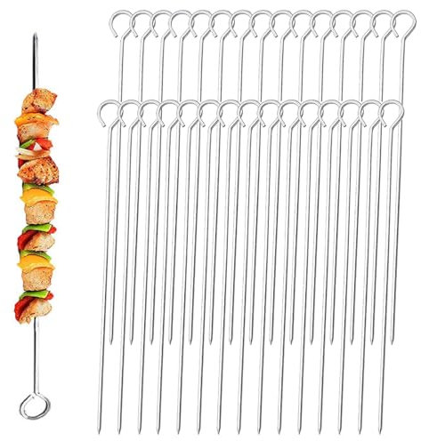 30pcs Stainless Steel Skewers - 30cm Long, Reusable for Fruit, Meat, BBQ, Kabob, Vegetables