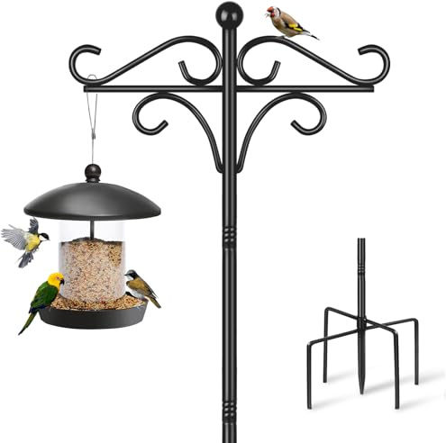 Vogelfutterstation und Aufhänger, 157 cm, Vogelfutterstation für Garten-Futterspender, Ständer mit 2 Metallhaken, freistehend, strapazierfähig, Schäferhund, für leichte Laternen, Pflanzen, schwarz, 1