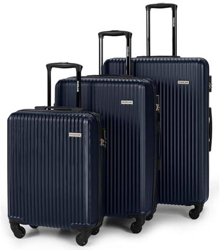 FASSLINE 3-delat resväskeset, kabinväskor, medelstora och stora, ABS-hård resväskor, 360° hjul, kombinationslås, teleskophandtag, trolley-set, mörkblå
