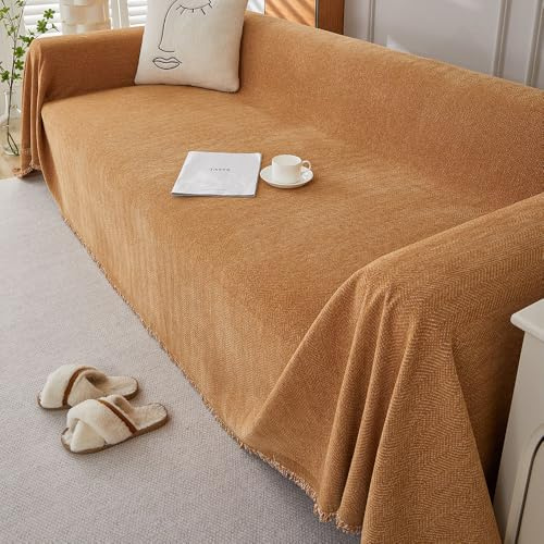 Highdi Serviette de Canapé Housse de canapé Anti-poussière Canapé Couverture Protège Canapé Chat Anti Griffe, Canapé Serviette Lavable pour lit Double (180x280cm,Orange)