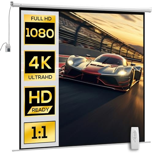 Pantalla de videoproyector HOMCOM de 120 pulgadas, pantalla de proyección motorizada y eléctrica 1:1 4K HD, pantalla de proyección de TV y cine en casa, montaje en pared o techo, panel de control y