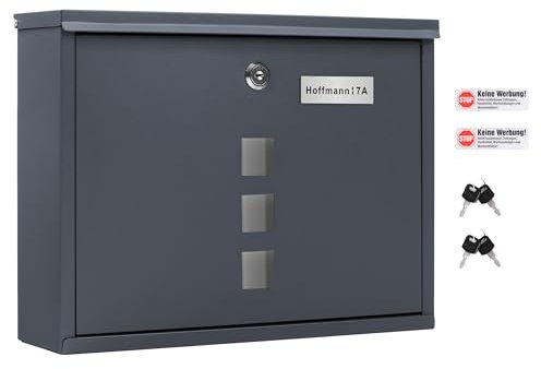 Zedelmaier XL personalisiert Briefkasten mit Edelstahl Namensschild Anthrazit Wandbriefkasten Postkasten Briefkasten mit Schloss Mailbox inkl. 4 Schlüsseln Letter Box 9.5 x 35 x 28 cm