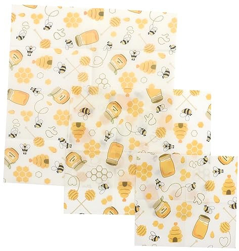 3 Pz Involucri alimentari di cera d'api impacchi di prevenzione panni per alimenti riutilizzabili pellicola riutilizzabile alimenti beeswax salviette salvafreschezza Carta Beavorty