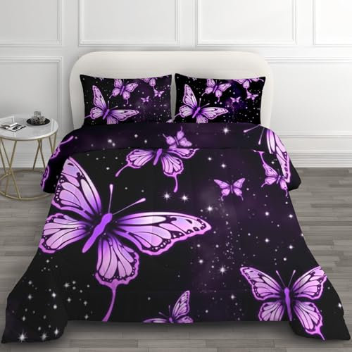Schmetterling Deko & Geschenke - Bettdecke 135x200 Winter, Wende Steppdecke, 4 Jahreszeiten Bettdecke Ohne Bezug Waschbar, Warme & Weiche Winterdecke, Ganzjahresdecke mit 1 Kissenbezug