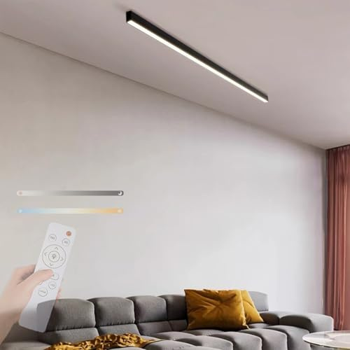 TZSMUM LED Modern Deckenbeleuchtung mit Fernbedienung Deckenlampe 2700K-6500K Dimmbar Deckenleuchte Lang Schlafzimmerlampe Wohnzimmerlampe Wohnzimmer Esszimmer Balkon Korridor Treppen (Schwarz,120cm)