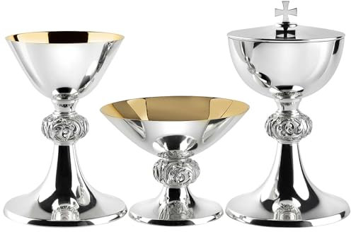 Holyart Kelch - Ziborium - Hostienschale, Messing versilbert, verzierter Knoten, Molina, Ziborium