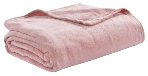 Giosal Coperta In Pile 200x220cm Plaid Per Divano Per Letto Matrimoniale Morbida Calda e Confortevole Invernale Tinta Unita Vari Colori (Rosa)