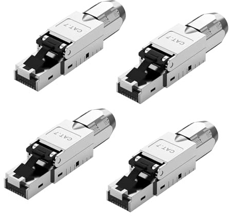 ZHITING 4 connettori di rete CAT 7 RJ45 per cavi LAN rigidi Ethernet, spina LAN CAT 7 senza attrezzi LSA, completamente schermato STP, 10 Gbps, AWG 22-24