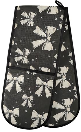 Oven Gloves Double Oven Gloves Black White Bow Heat Oven Mitts Pot Holder Heat Resistant Quilted for BBQ Baking Kitchen Cooking Gloves