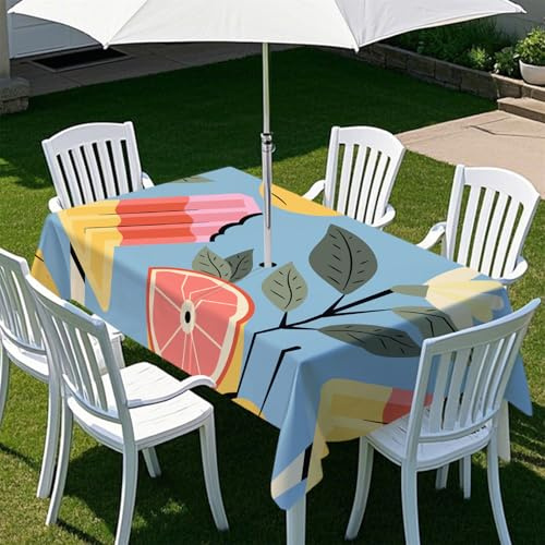 Fasbuy Tovaglia Rettangolare con Foro per Ombrellone e Cerniera, Tovaglia Impermeabile, Tovaglie Estiva Fresca Copritavolo per Esterno,Feste, Barbecue Terrazza Giardino (Gelato,259x152cm)