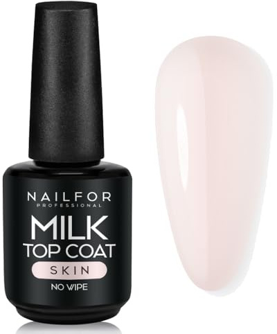 Top Coat Milk Skin Lattiginoso Extra Lucido Professionale Facile da Stendere per Smalto Gel Semipermanente e Ricostruzione Unghie - 15ml (Skin Lattiginoso)