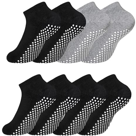 4 Paires chaussettes antidérapantes Pour Femmes Et Hommes, Chaussettes Pilates en Coton, yoga pilates, Arts Martiaux Ballet Barre Fitness, Antidérapantes pour la Maison L'EntraîNement et le Sport