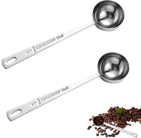 2PCS Coffee Scoop, Stainless Steel Coffee Scoop, 15ml Stainless Steel Tablespoon Measuring Spoon with Long Handle, Table Spoon Measuring Scoops for Ground Coffee,Milk Brewin,Loose Tea,Powder
