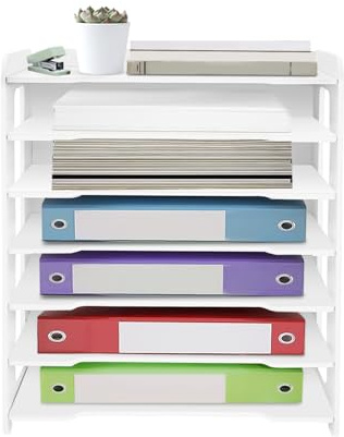 Fridgestea 7-Stöckig Schreibtisch-Organizer mit 7 Ablagefächer, Stapelbar 7 Ebenen A4-Papierablage PVC für Aktenaufbewahrung, 7 Ebenen Dokumentenablage für Büro/Schule/Arbeitszimmer/Zuhause - Weiß