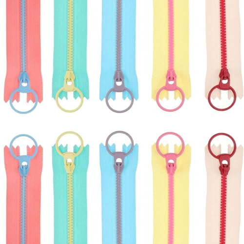 Miaherry Reißverschluss Set – Harz Reißverschluss Nähzipper Handwerksverschluss & Nähreißverschluss für Taschen Kleidung Handwerk DIY, inklusive endlosem Schließverschluss, 10 Stück 20 cm 5 Farben