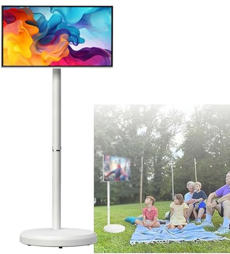 Hydravex Televisor Inteligente portátil con Pantalla táctil, televisor con Ruedas de 21,5 Pulgadas con operativo Android y batería integrada de 6000 mAh White-6+128G