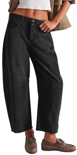 WINKEEY Pantalon Corduroy Femme Large Haute Taille Pantalon Élastique Bootcut Palazzo avec Poches pour Automne Hiver, Gris S