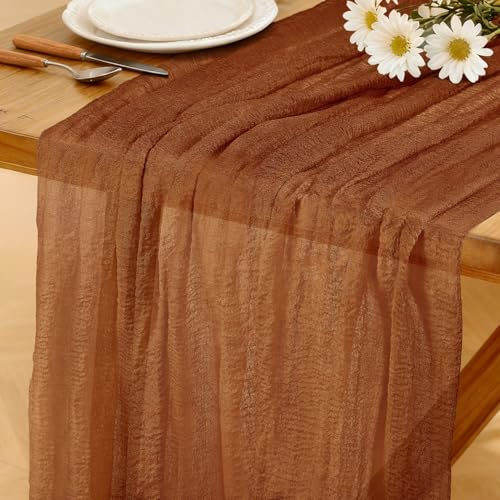 Runner da Tavolo Rosso Ruggine in Stile Boho, 280 x 80 CM Runner da Tavolo in Garza, Adatto per Matrimoni, Compleanni, Natale, Tavole di Capodanno e Decorazioni ad Arco
