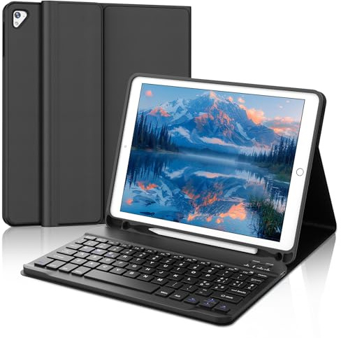 SENGBIRCH Custodia Tastiera per iPad 6 Generazione 2018 9,7 Pollici, Cover Tastiera Rimovibile Magnetic Wireless Tastiera Bluetooth per iPad 5a Gen 2017/Air 2 2014/Air 1 2013/Pro 9.7, Nero