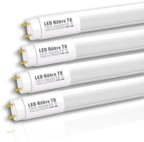 IHYCTV LED Röhre 120cm, 18W 2930 Lumen, G13 Plug-and-Play für T8/T10/T12, Kompatibel mit EVG & KVG/VVG Vorschaltgeräten, 6500K Tageslichtweiß, Matt, 4er Pack