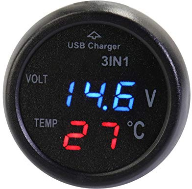 Acouto 3-in-1 Multifunctional Digital Voltage Temperature Monitor Multimeter Car Motorcycle Battery Voltmeter Temperature Tester Overuse Power Avoiding Affect of Used The to The Test Be