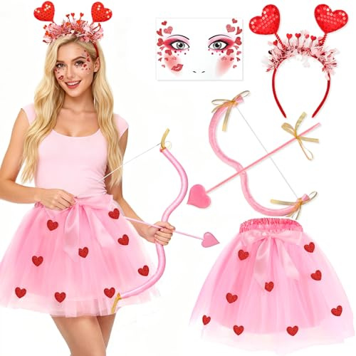 Beipegin Amor kostym damer tyllkjol hjärta hårband hjärtan amor pil och båge cupid hjärta kostym för alla hjärtans dag karneval cosplay