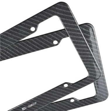 Portatarga Telaio per targa in plastica con trama in fibra di carbonio da 1/2 Supporto per targa in lega di alluminio nero, adatto per AMG Porta Targa Auto(2PCS)