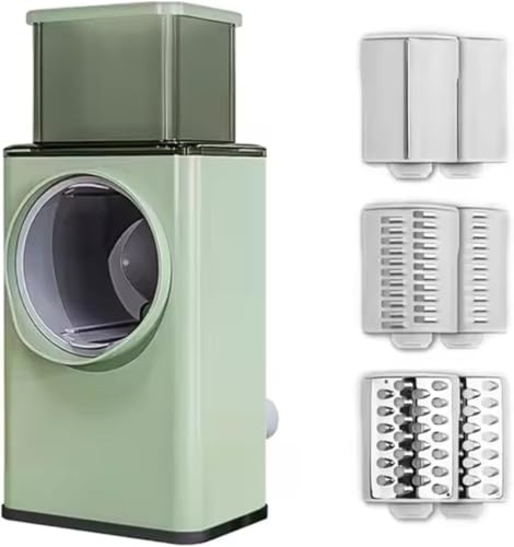 6-in-1 Manual Rotary Vegetable Slicer, Hand-Crank Food Shredder & Grater, Large Capacity Drum Cu-t-TER, Multi-Blade Cheese Grater, Potato, Carrot, Cabbage & Nut Chopper, Space-Saving Kitchen Tool
