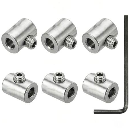 wilcractk Juego de 6 abrazaderas para cable de acero de 4 mm, clips de bloqueo para cable de un solo orificio de acero inoxidable 304 con M4, tornillos hexagonales y llave Allen ﻿