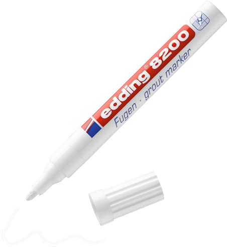 edding 8200 grout marker - white - 1 pen - round nib 2-4 mm - grout restorer for reviving and brightening dirty tile grout - waterproof, highly opaque, quick-drying - for kitchens and bathrooms