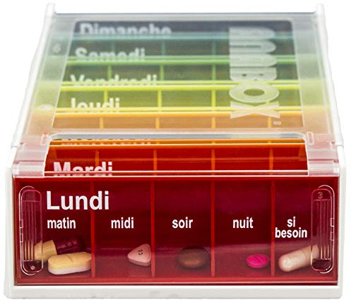Anabox - Pilulier Semainier 7 Jours Arc-en-Ciel - 5 Compartiments Quotidiens - Boîte à Médicaments Détachable - Compatible Lave-vaisselle - Solide et Pratique - Sans BPA