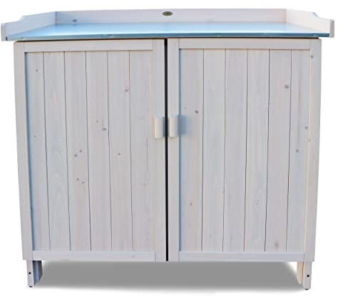 HABAU Gartenschrank Lino mit integriertem Pflanztisch, wetterfest lasiert aus zertifiziertem Holz, 98 x 48 x 95 cm, ideal für Garten, Terrasse und Balkon