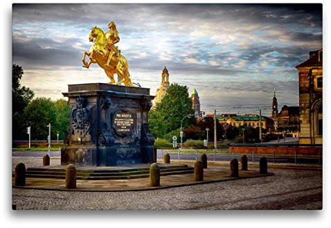 Premium Textil-Leinwand 75 x 50 cm Quer-Format Denkmal Goldener Reiter Dresden | Wandbild, HD-Bild auf Keilrahmen, Fertigbild auf hochwertigem Vlies, Leinwanddruck von Dirk Meutzner
