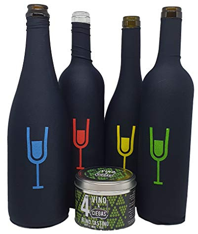 Set de 4 Fundas elásticas para cata a ciegas en Bote metálico. Fundas Reutilizables Negra para cata de Vino para Botellas de 75cl – Accesorio para Vino