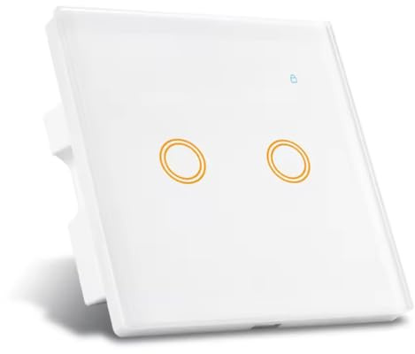 Interruptor táctil estándar del Reino Unido de 2 bandas, 1 vía, interruptor de pared de cristal blanco, interruptor de pantalla táctil con control remoto
