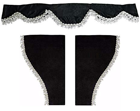24/7Auto Lot de 3 rideaux noirs en velours peluche avec pompons blancs pour camions 106 105 95
