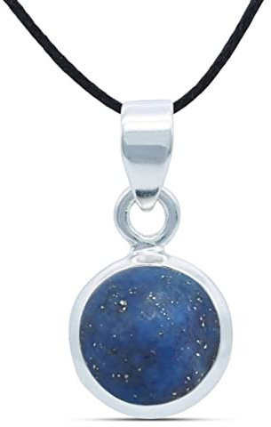 mantraroma Kettenanhänger 925 Silber Lapis Lazuli blauer Stein Edelstein Kettenanhänger Damen Sterling Silber Halskette Anhänger Geschenk (MAH-129-06)