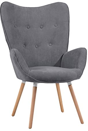 MEUBLE COSY Sessel Wohnzimmer Relaxsessel Lesesessel Lehnstühle Polstersessel Einzelsofa mit Holzbein Ohrensessel für Schlafzimmer Büro Vanity, Stoff, Grau