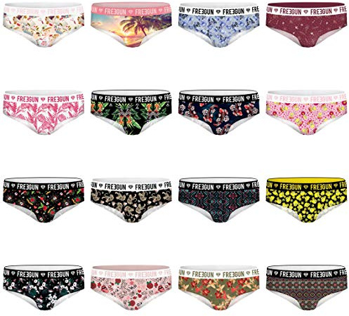FREEGUN Culotte Fille Sport, Lot de 3, Noir MLT (14/16 Ans) | Fille, Coupe Ajustée, Imprimés originaux, Sport, Ultra-doux, Respirant, Tissu extensible, Doublure 100% Coton, Ceinture Large