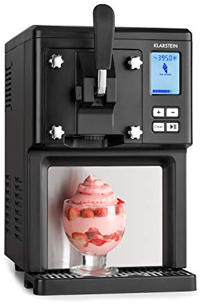 Klarstein Sweet Sundae - Máquina de helados, Por compresión, Hasta 900 g, 200 W, Enfriamiento de 3h, Capacidad 1,5 L, Limpieza automática, Sistema de dispensación, Embudo, Pantalla LCD, Negro
