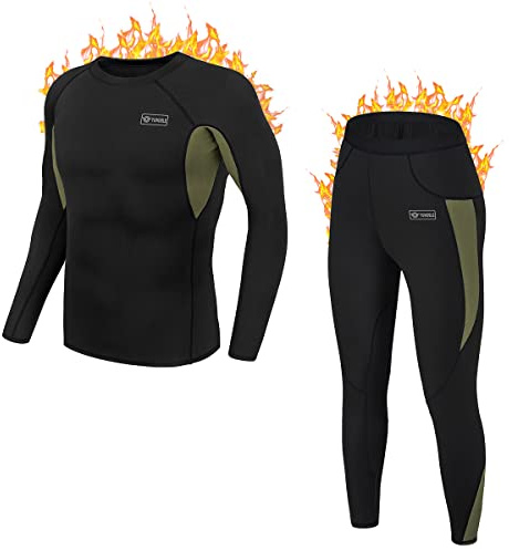 Men’s Thermal Underwear Set, Cold Weather Fleece Lined Sport Long Johns Base Layer Quick Drying Thermo for Hunting Skiing-XL