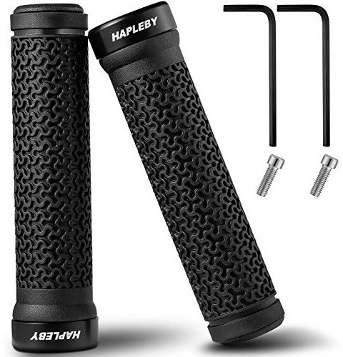Hapleby Premium Bike Handlebar Grips, Single Lock-on Professional Mountain Bicycle Handlebar Locking Grips with Anti-Slip, 2PCS Screw and 2PCS Allen Wrench for Free