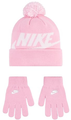 Nike Kinder Swoosh Pom Beanie und Handschuhe Set, Pink, One Size