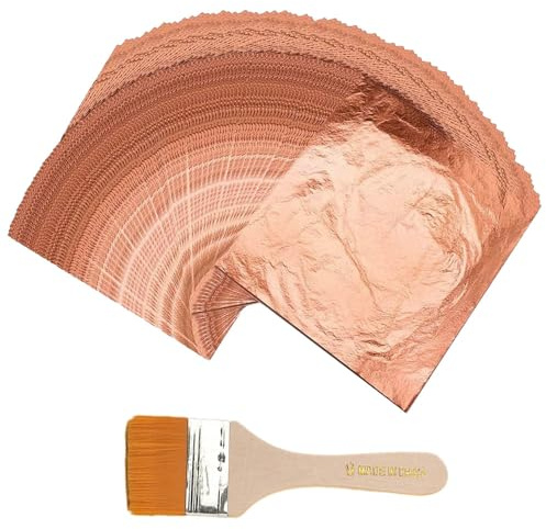 100 Blätter Imitation Blattgold, Roségold Nachahmung Goldfolienpapier, Blattgoldblätter, Metallic Goldfolie, Vergoldung Basteln, für Basteln, DIY Nägel Dekoration, Rahmen, Malerei, Möbel (14x14cm)