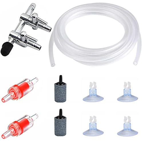 CTRICALVER Two Way Air Flow Control Water Pump Splitter Distributor Lever Adapter with Check Valves, Oxygen Tube 3m, Suction Cups, Air Stone